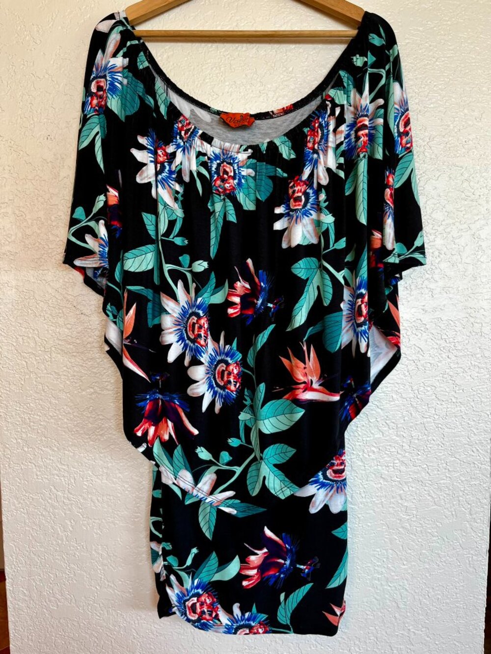 Voom Black Tropical Floral Mini Dress, Size S